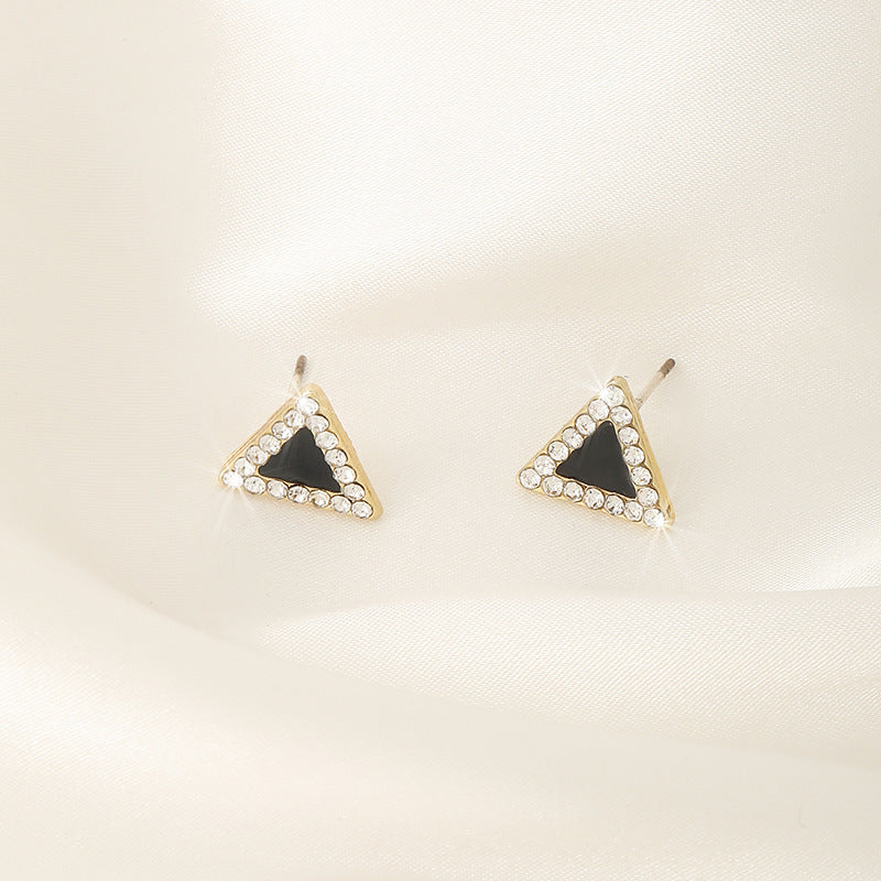 Wholesale S925 Silver Needle Black Triangular Stud Earrings