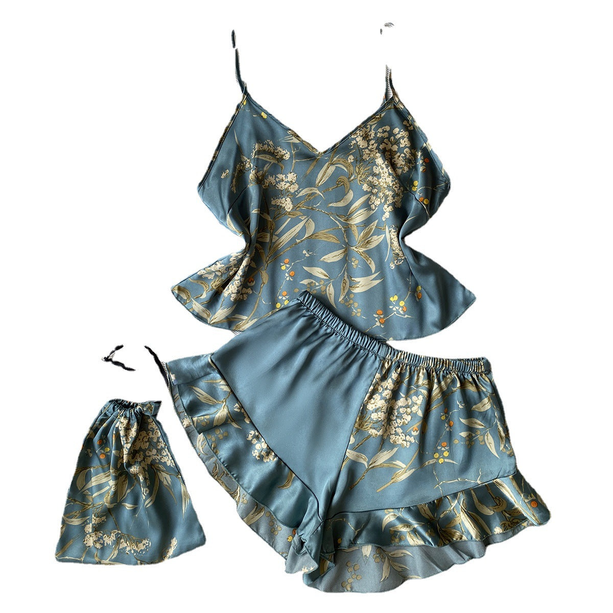 Wholesale Simulation Silk Printed Pajama Two-piece Set