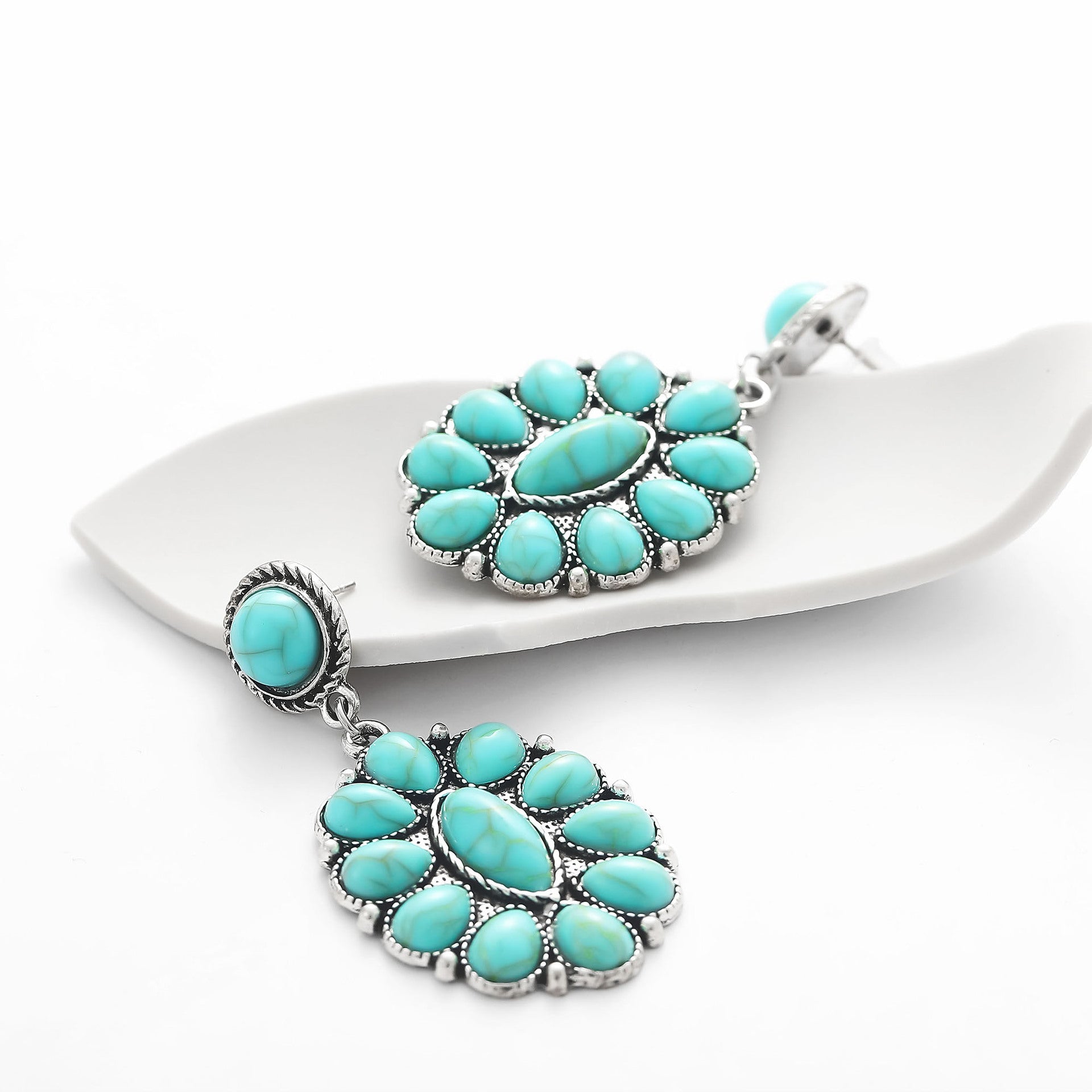 Wholesale Vintage Bohemian Turquoise Geometric Stud Earrings
