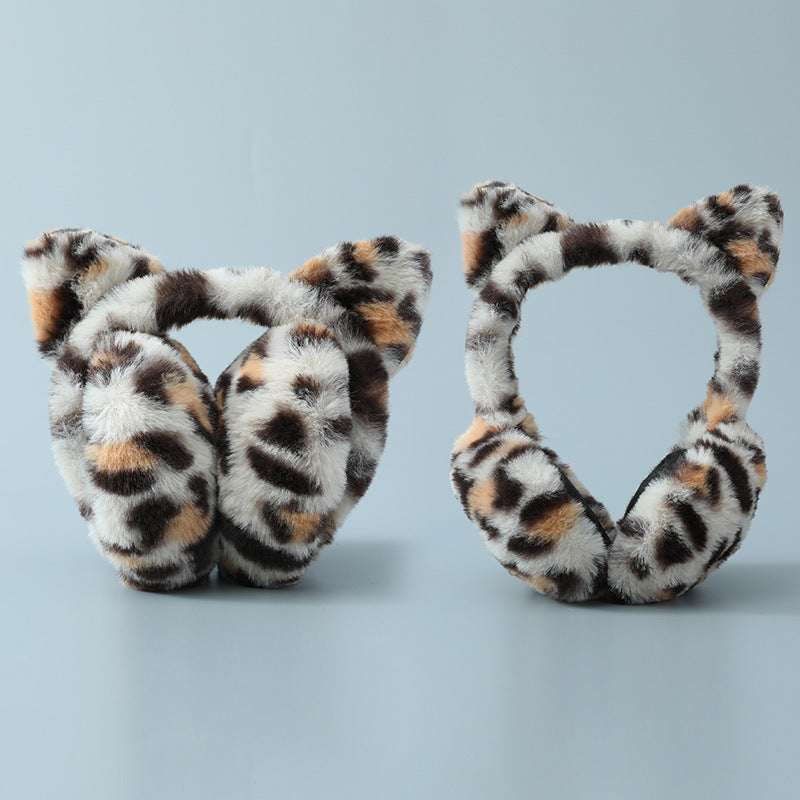 Wholesale Leopard Print Warm Winter Plush Winter Earmuffs Plush Cute Folding Earmuffs