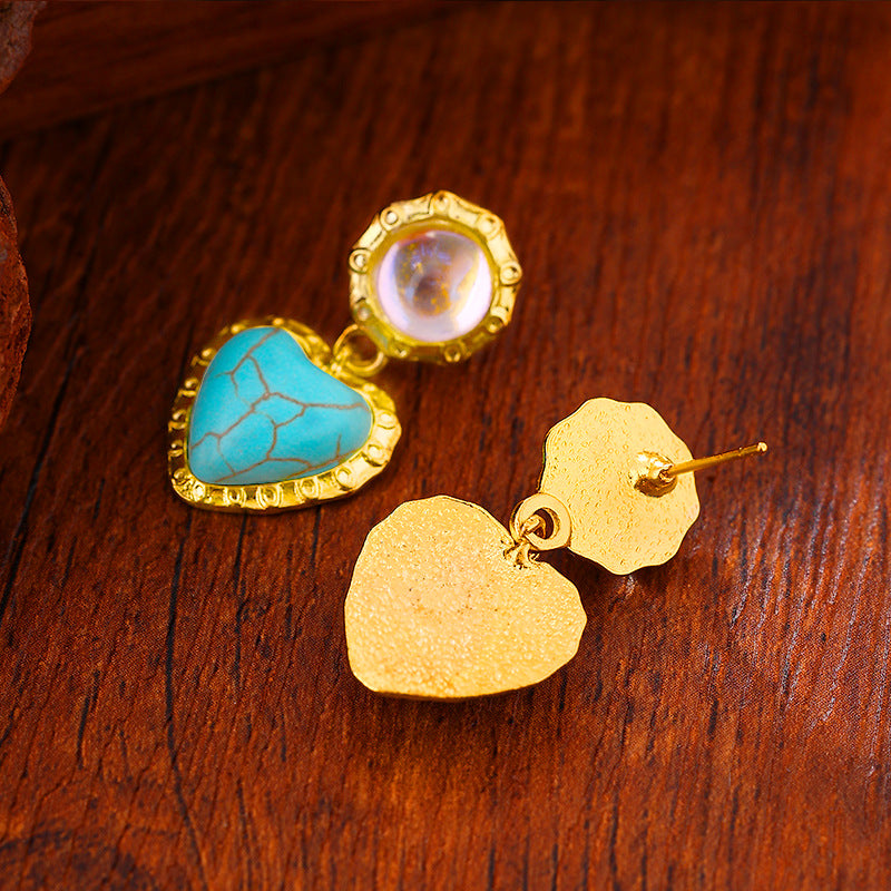 IMITACIÓN MAYORA Turquesa Pendientes de aleación de corazón de durazno