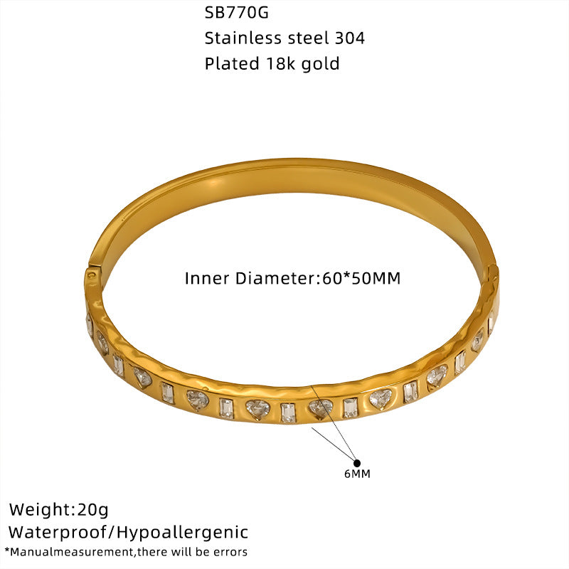 Wholesale zircon-studded clasp gold bracelet versatile stainless steel jewelry