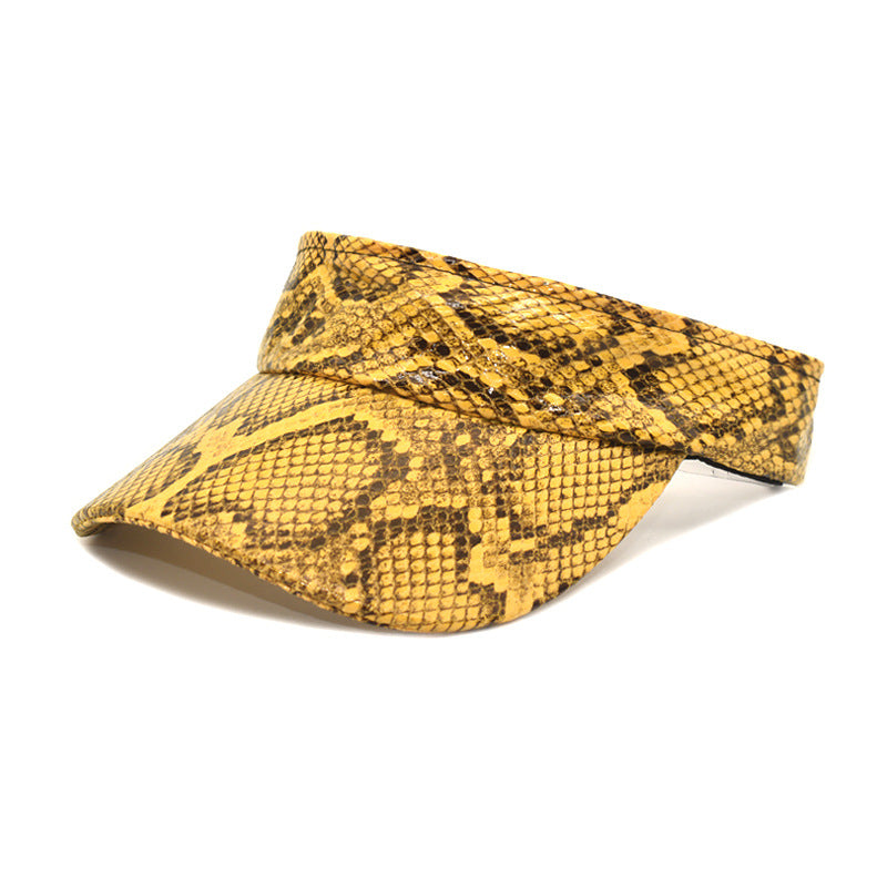 Wholesale PU Snake Print Empty Top Hat Sun Visor