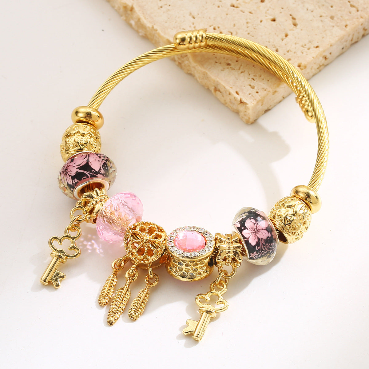 Wholesale key pendant stainless steel adjustable bracelet