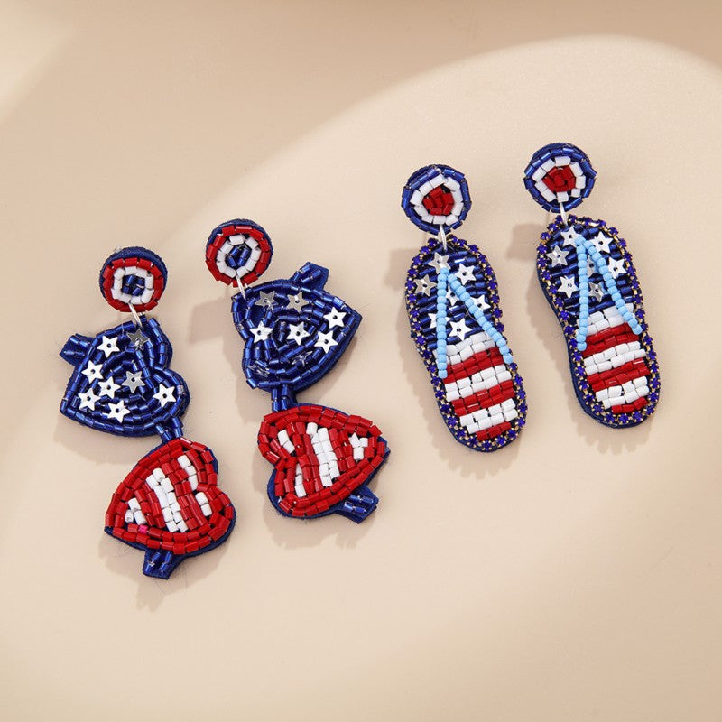 Wholesale rice bead earrings ethnic style hand-stitched love fabric earrings