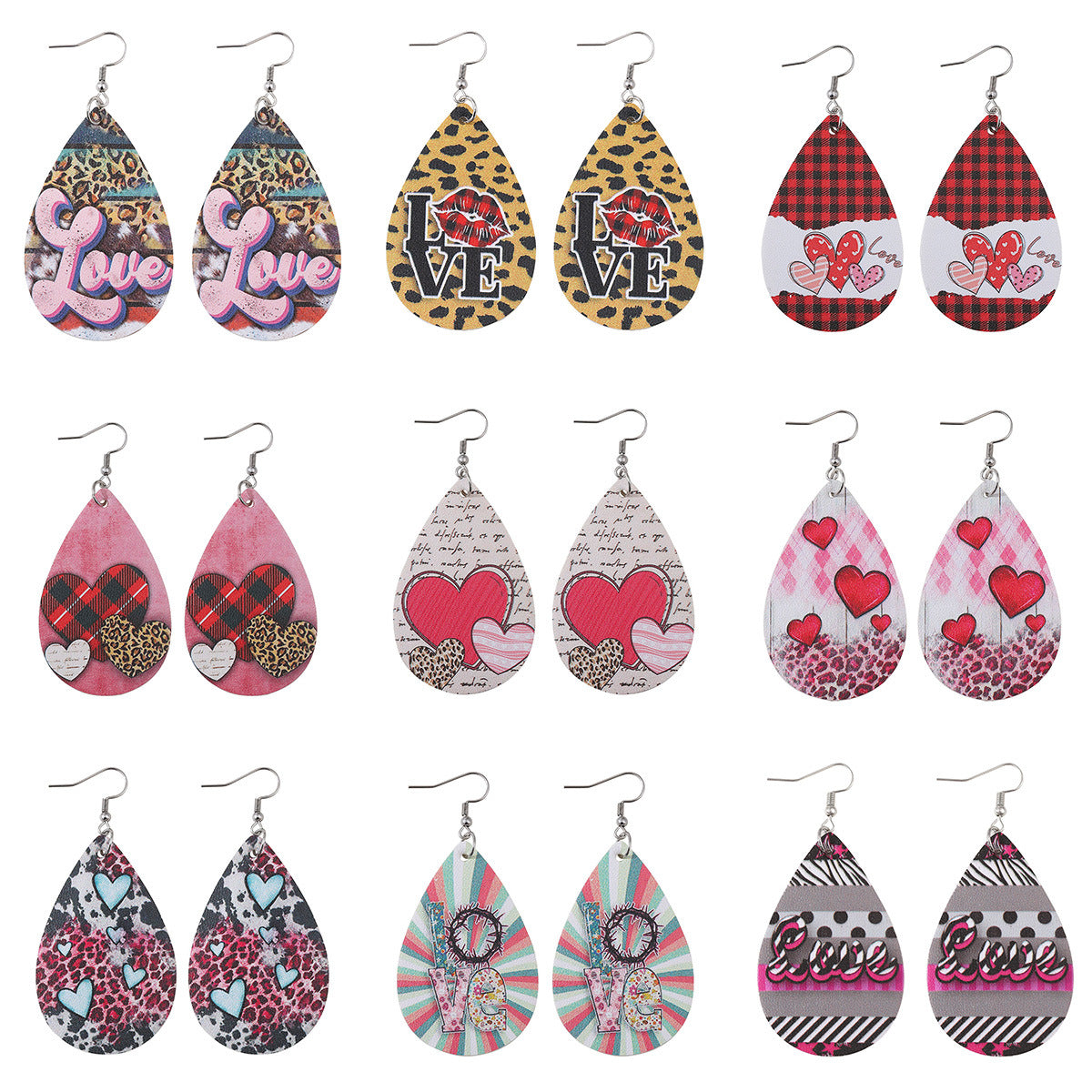 Wholesale Valentine' s Day Love Leopard Pattern Love Water Drop Earrings