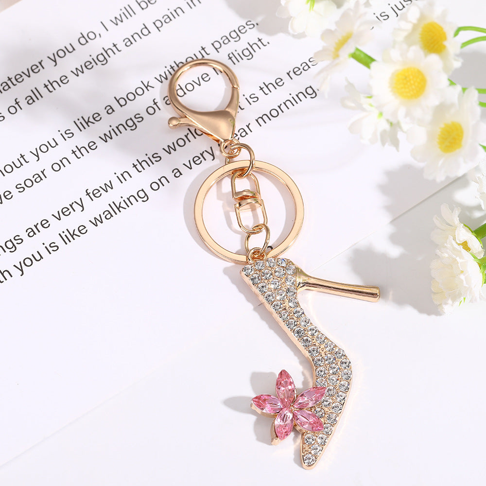 Wholesale High heels cartoon diamond studded Metal Keychain