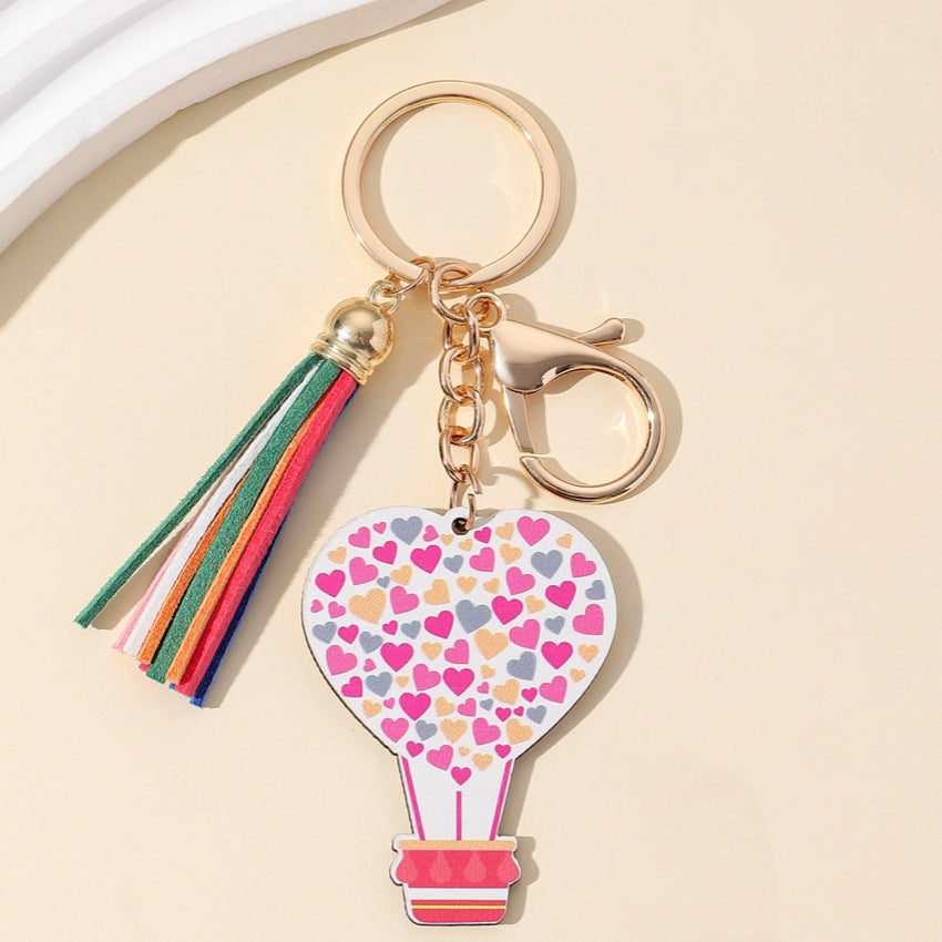 Wholesale Valentine's Day Love Truck Tassel Wooden Keychain