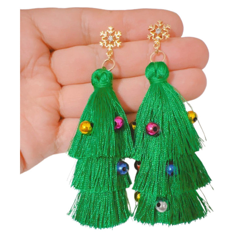 Wholesale Trendy Christmas Tree Bell Tassel Earrings For Women Alloy Hand Woven Long Drop Jewelry Gift Boutique Resale