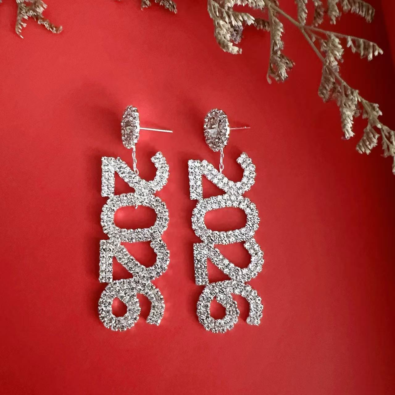 Wholesale Full Diamond Number 2026 Blingbling Earrings