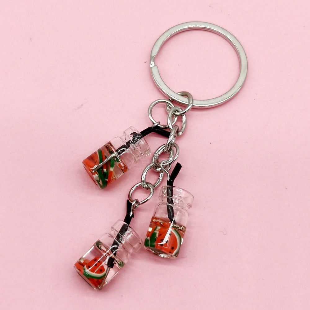 Wholesale Simulation Fruit Juice Keychain Small Glass Juice Cup Bag Key Small Pendant