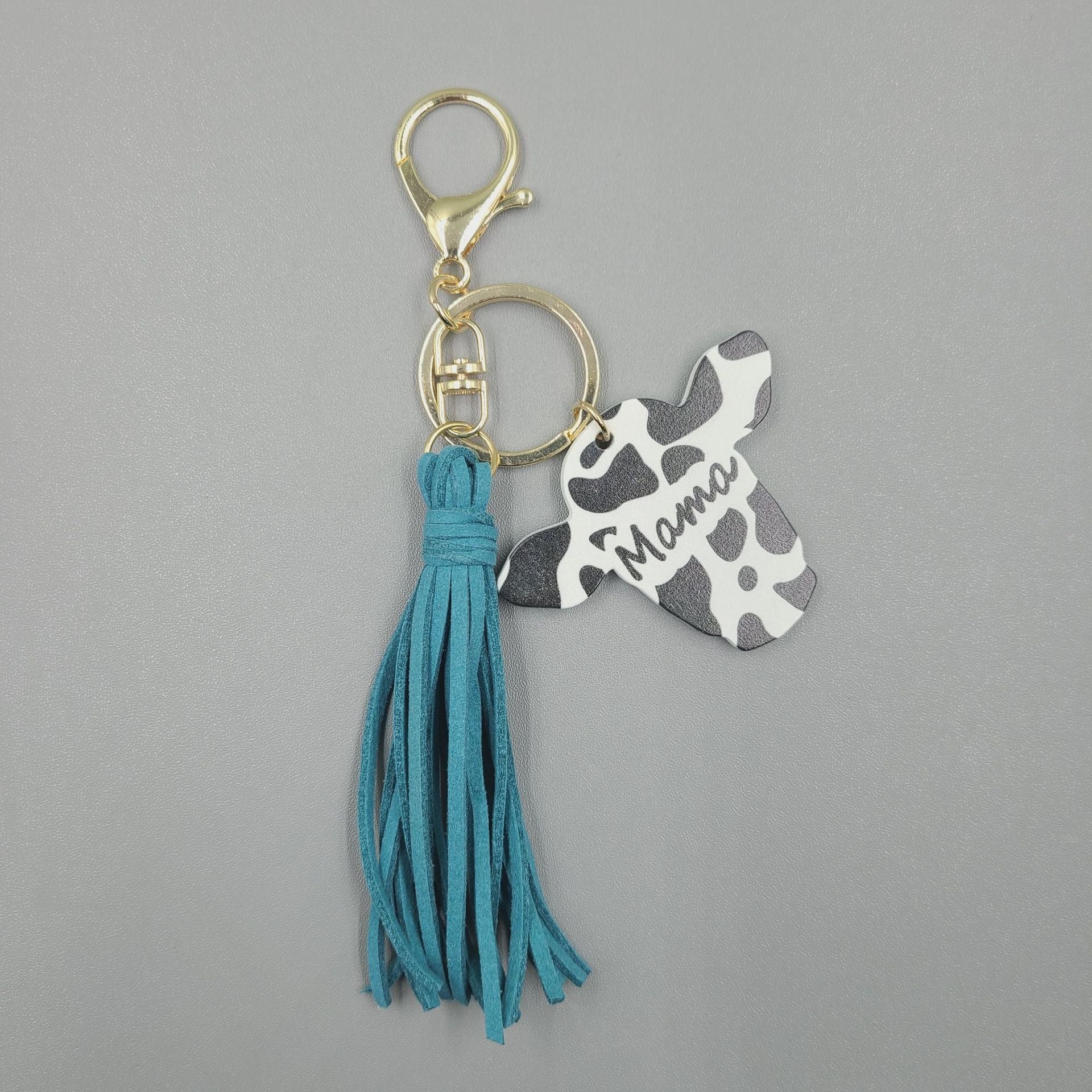 Wholesale 10PCS Western Leather Tassel Wood Bull Head Keychain