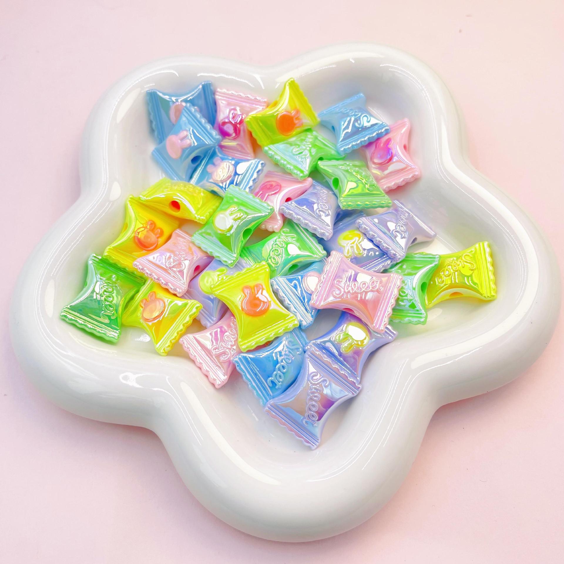 Wholesale 10pcs/pack Cream UV Coated Candy Color Acrylic Rabbit Candy Beads