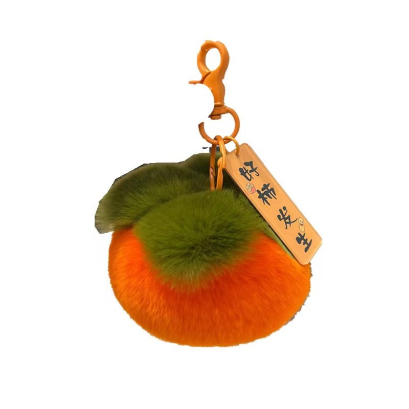 Wholesale Good Persimmon pendant keychain imitation Rex rabbit fur small Persimmon car pendant cute plush schoolbag gift