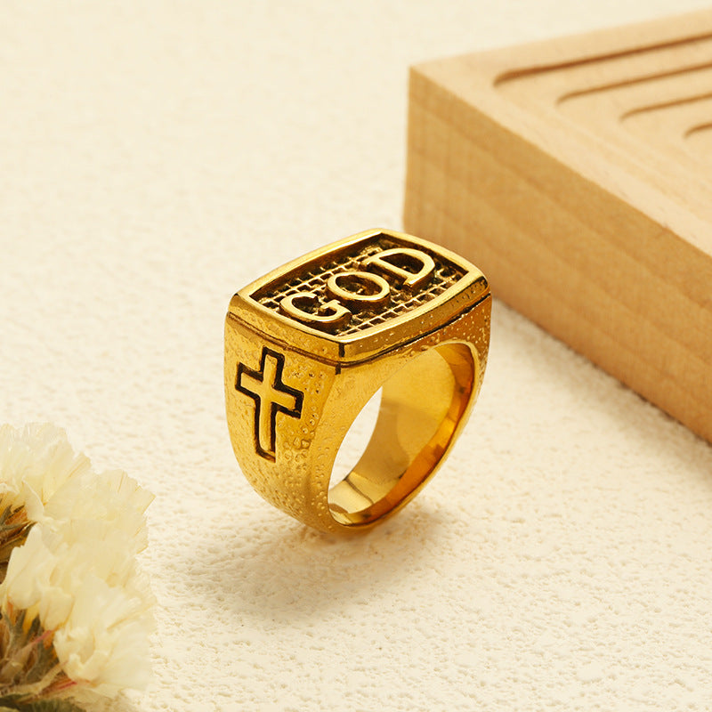 Wholesale Transpunk Vintage Cross Titanium Steel 18k Gold Plated Titanium Steel Ring