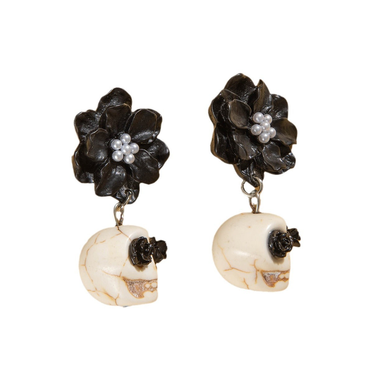 Wholesale Dark Skull Black Camellia Earrings  Funny Fun Earrings Earrings Women