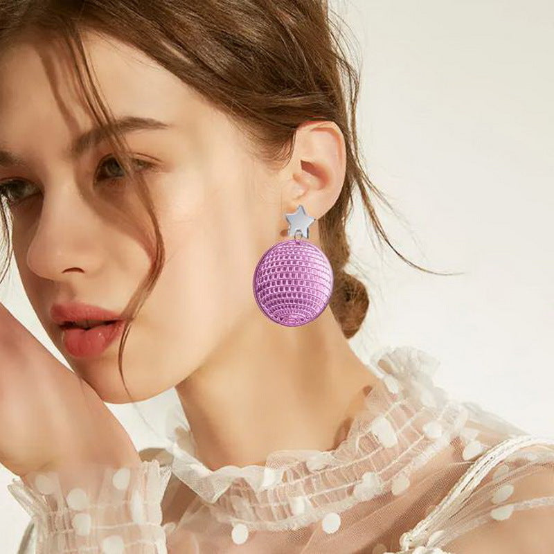 Wholesale Exaggerated Creative Five-pointed Star Acrylic Retro Disco Ball Mirror Laser Earrings