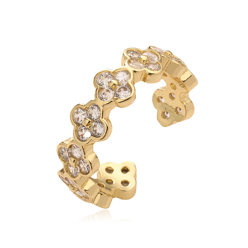 Wholesale Luxury Four-leaf Clover Opening Adjustable Ring