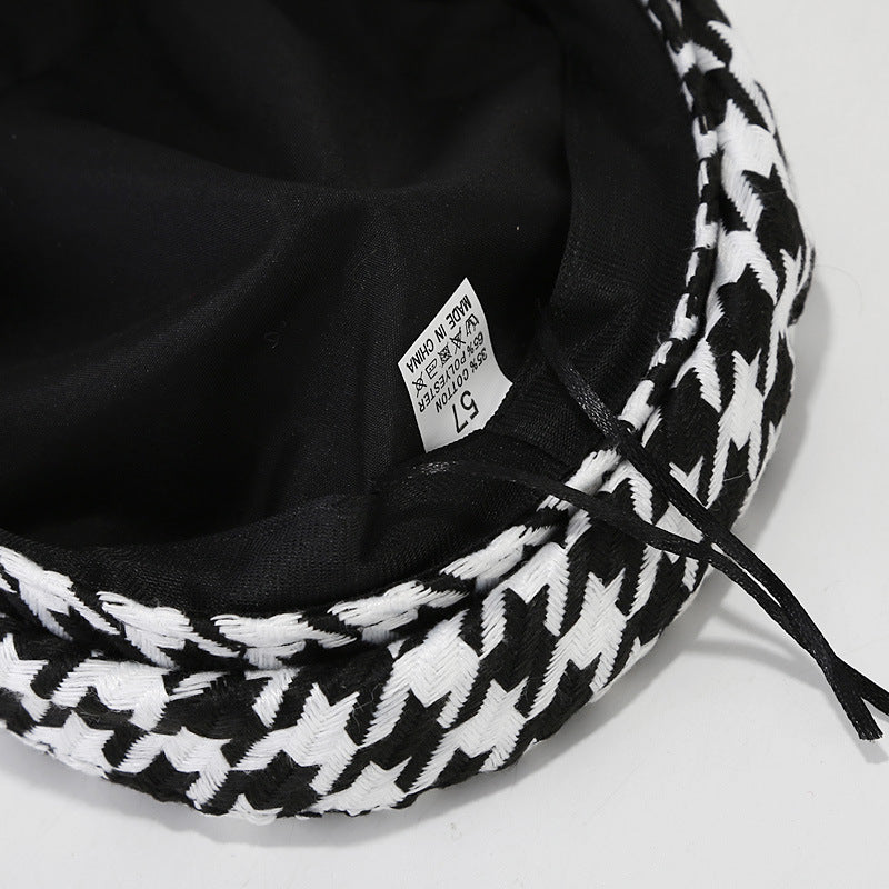 Wholesale Thousand Bird Checker Retro Short Eave Polyester Berets