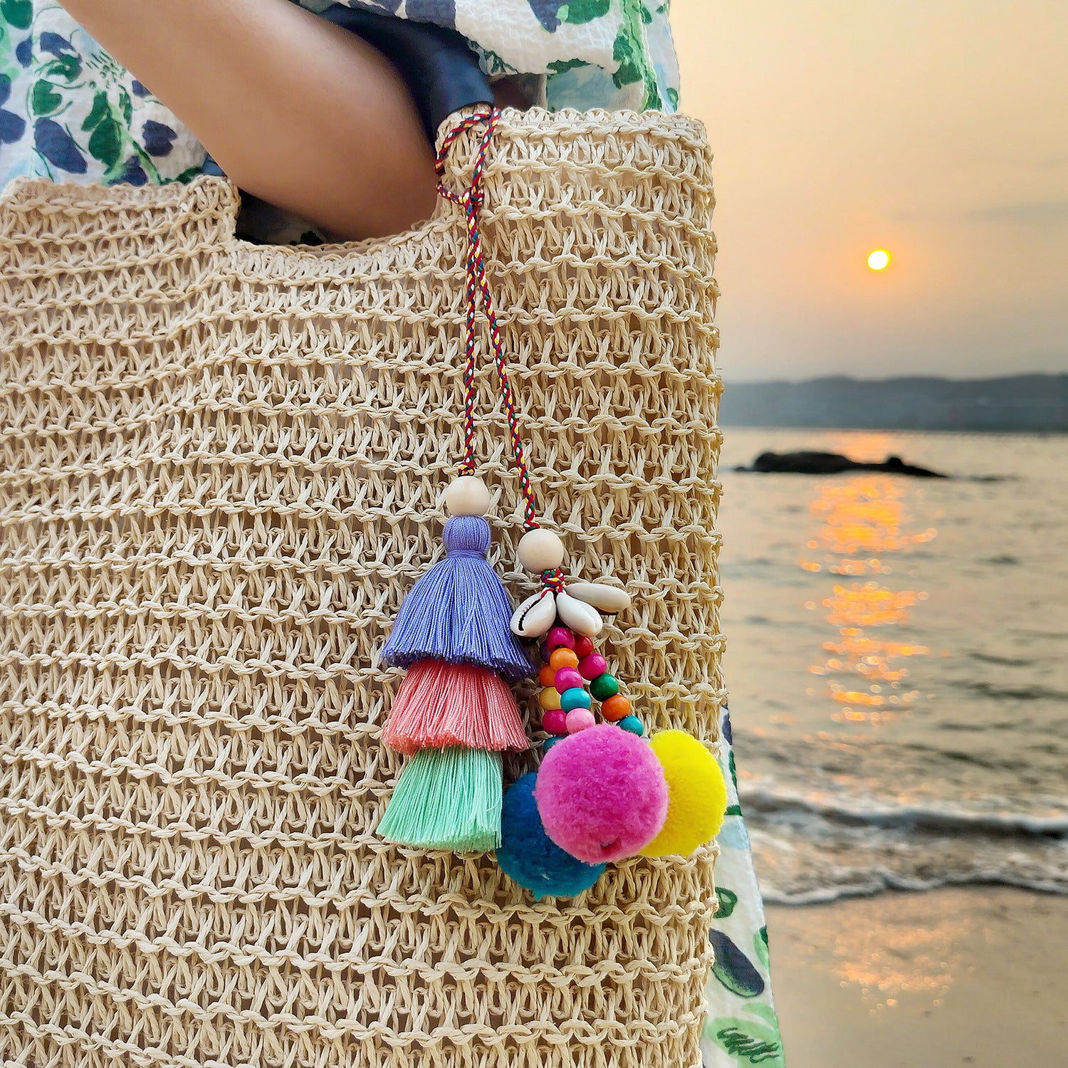 Wholesale Cotton Rope Woven Hairball Shell Tassel Handmade Bag Pendant Keychain