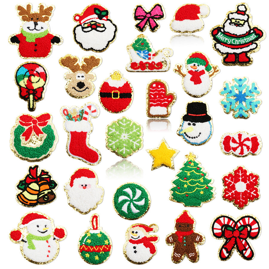 Wholesale Christmas Snowman Embroidered Chenille Sew On Patches Gold Trim For Clothing DIY Craft Supply