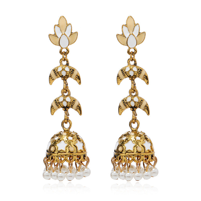 Wholesale Bohemian Fengyue Fang Multi-layer Retro Exaggerated Tassel Bell Alloy Earrings