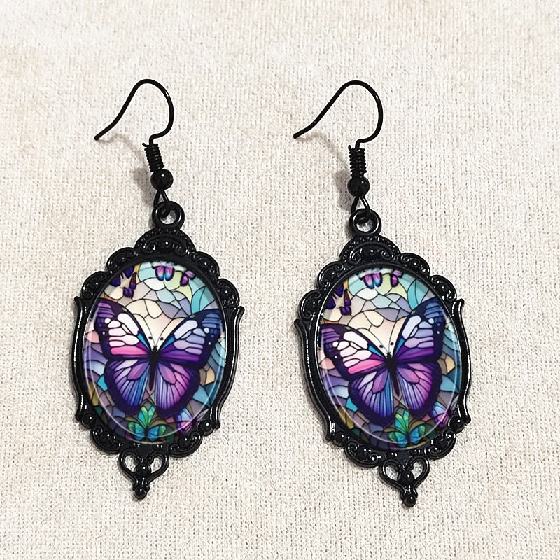 Wholesale Vintage Gothic Bat  Flower Halloween Pendant Earrings