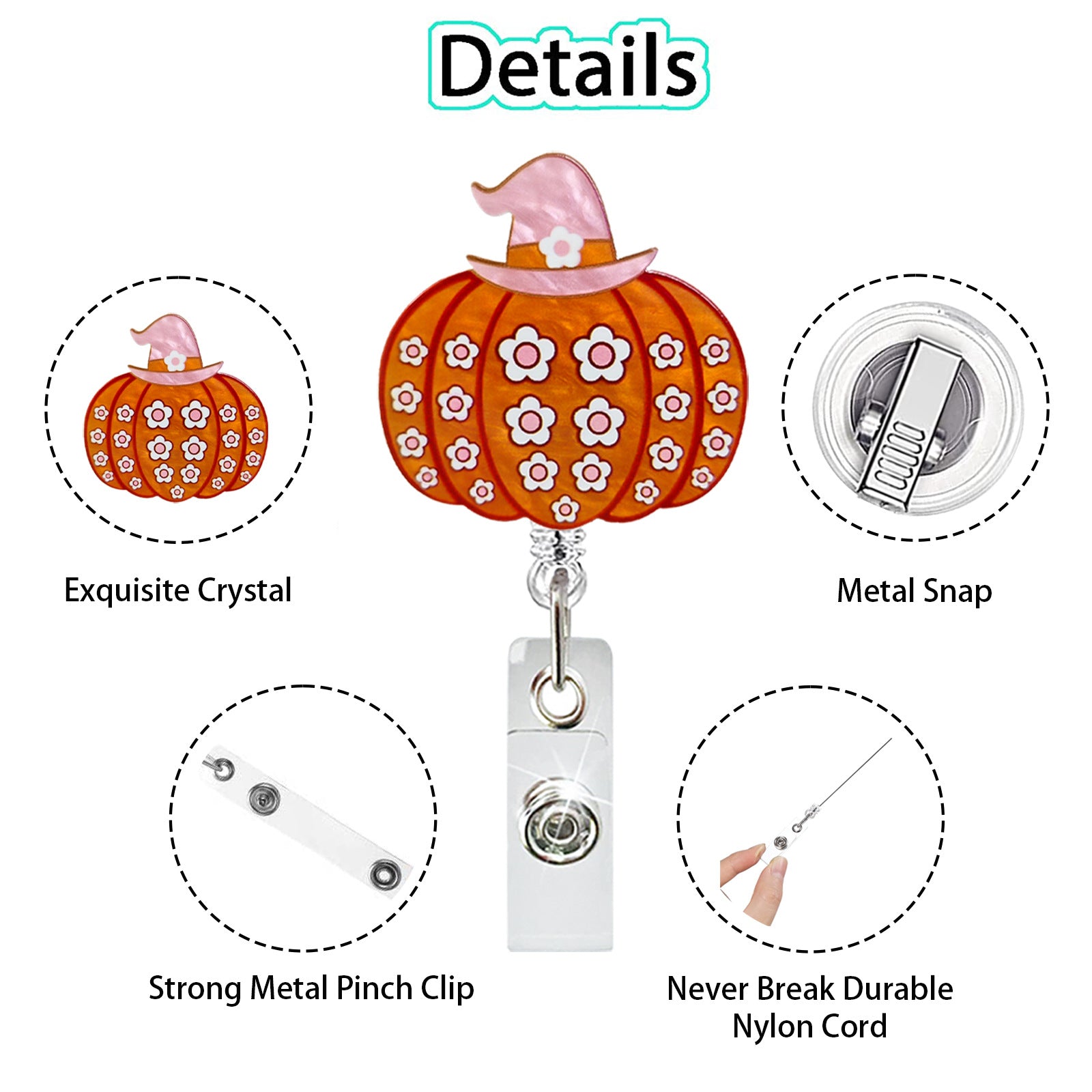Wholesale  Acrylic Pumpkin Retractable Rotating Easy-Pull Id Easy-Pull Buckle  badge reels