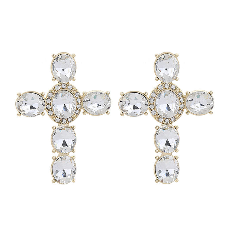 Wholesale Gute Alloy Diamond Cross Fashion Design Handmade Point Diamond Earrings