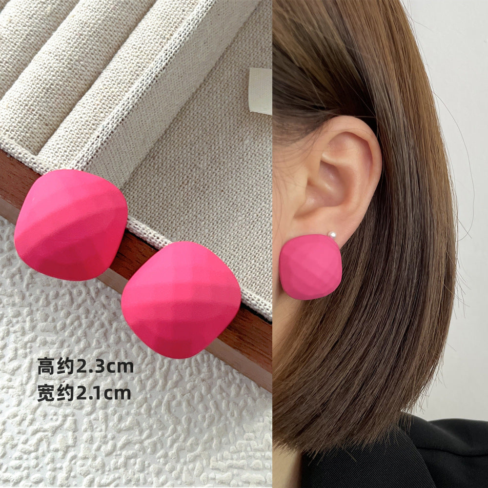 Wholesale Candy Colored Geometric Square Circles C-shaped Rose Red Alloy Earring