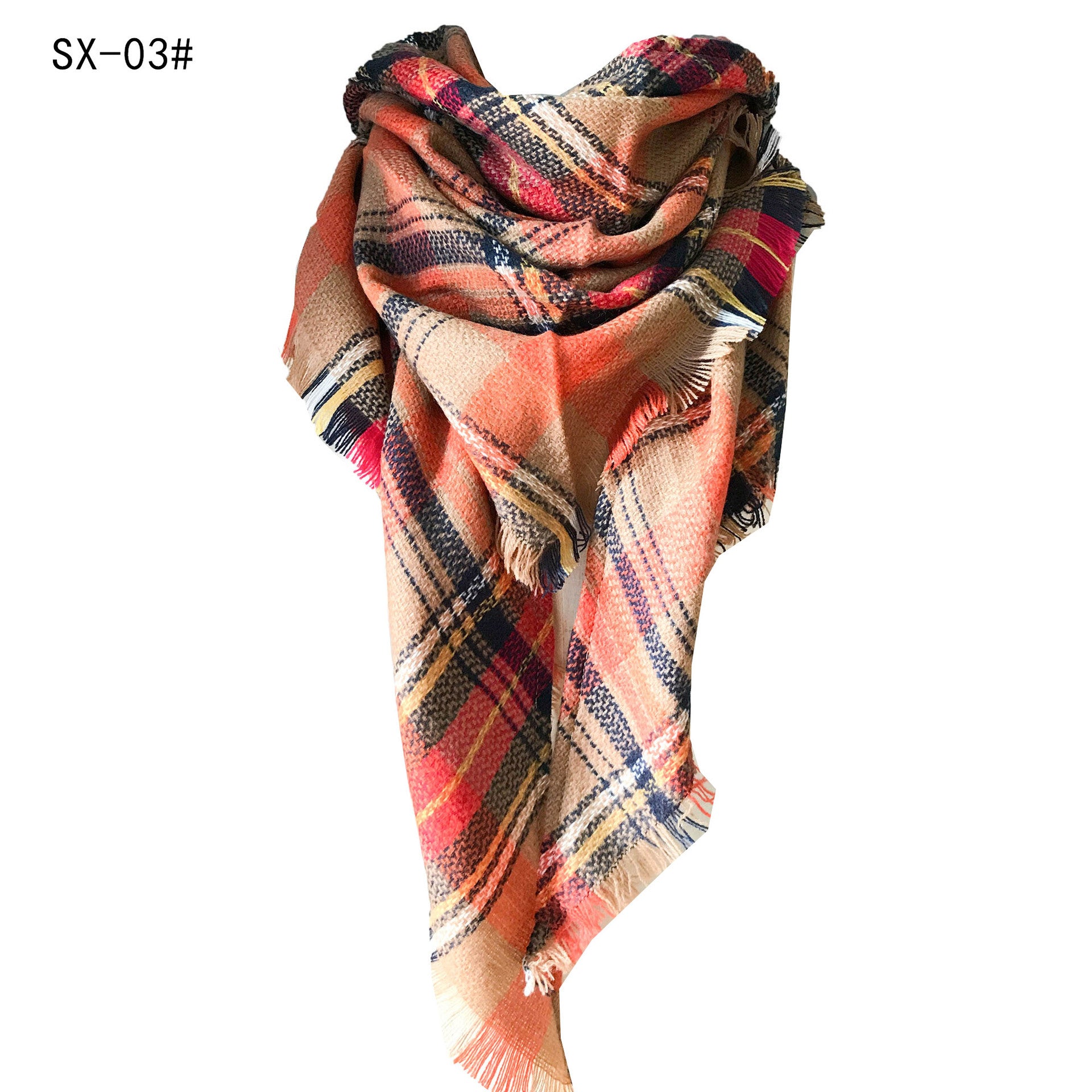Wholesale Autumn and Winter Imitation Cashmere Double-sided Colorful Plaid Triangle Scarf