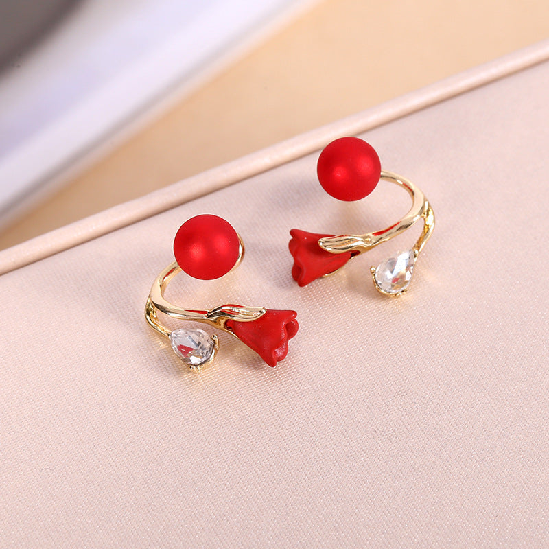 Wholesale of Red Flower Pearl Earrings
