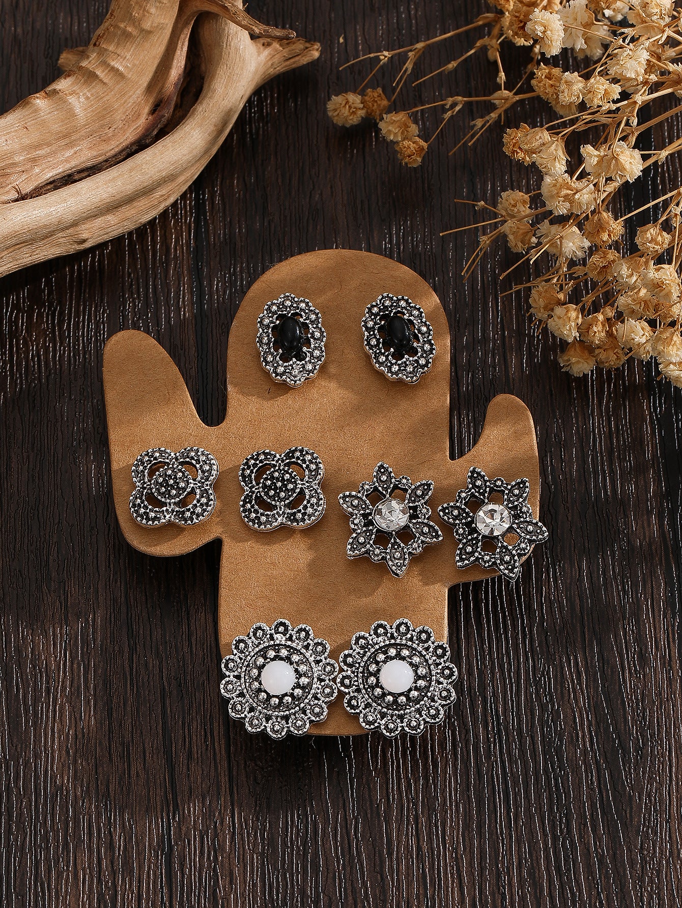 Wholesale 4 Pairs Blue Vintage Bohemian Ethnic Earrings Alloy Electroplated Stylish Jewelry Accessory For Party And Everyday Wear