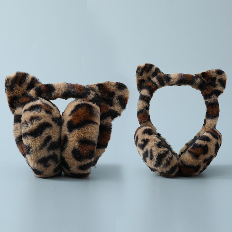 Wholesale Leopard Print Warm Winter Plush Winter Earmuffs Plush Cute Folding Earmuffs