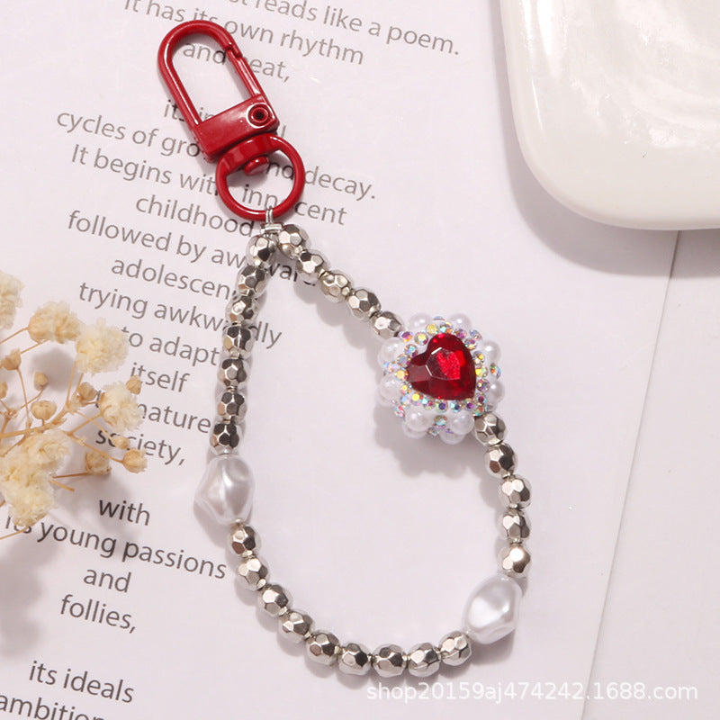 Wholesale Pearl Diamond Heart Metal keychain