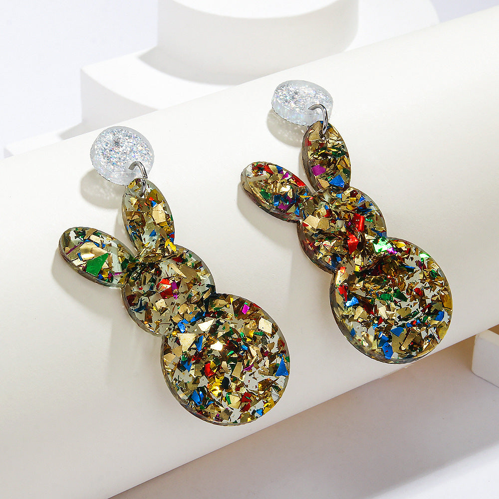Wholesale New Easter Acrylic Earrings Handmade Shining Colorful Egg Cute Rabbit Stitching Earrings