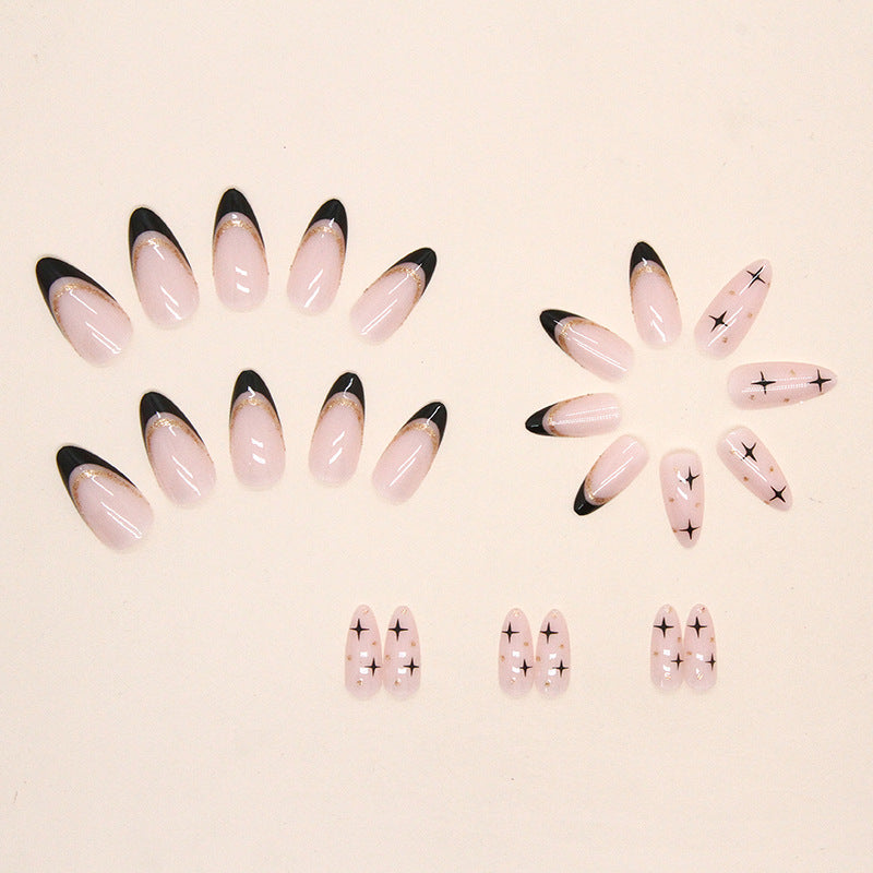 Wholesale Sweet Cool Black French Strobe Gold Powder Nail Stickers