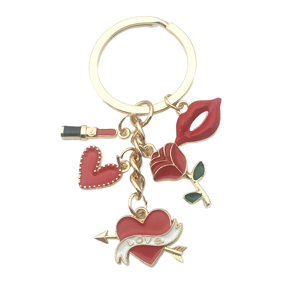 Wholesale Lipstick High Heels Red Wine Glass Alloy Keychain