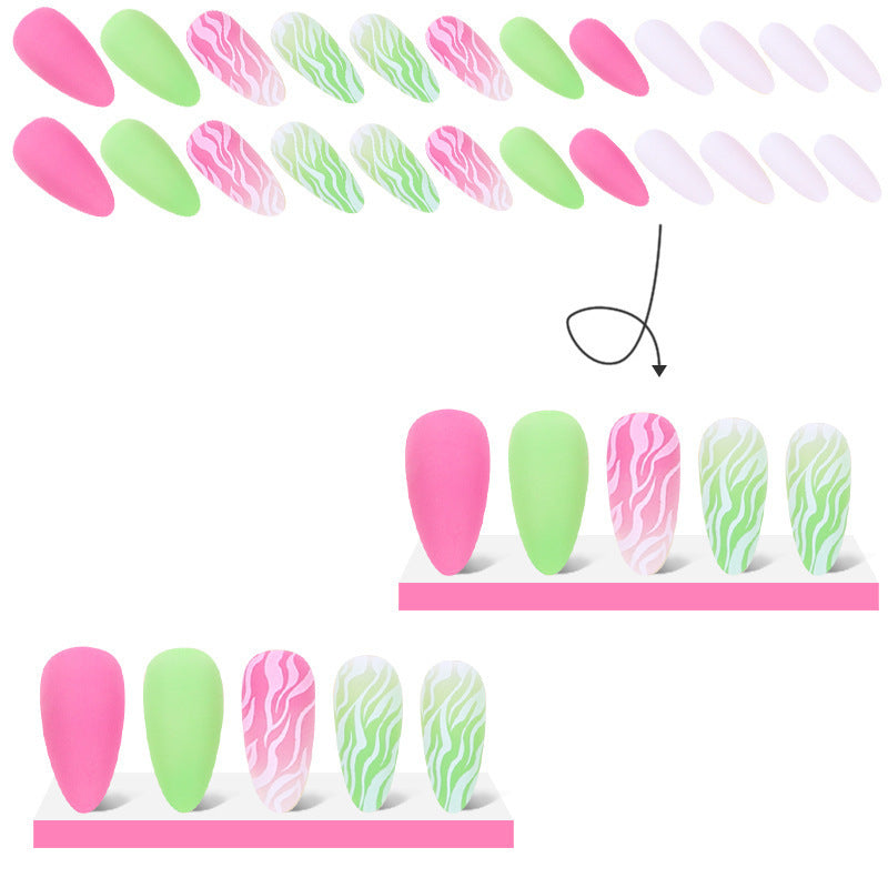 Pegatinas de uñas de ondulación verde con punta de es el por mayor