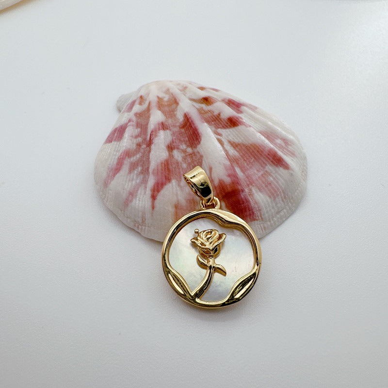 Wholesale 18K Copper Gold Plated Handmade Natural Shell Abalone Rose Eight Pointed Star Sun Pendant