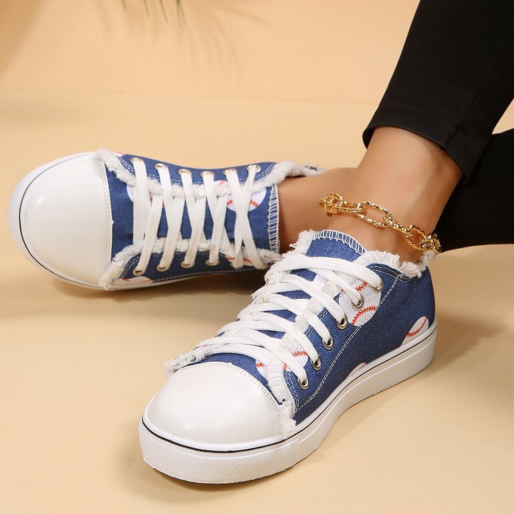 Wholesale Flower Raw Edge Shallow Mouth Low-top Flat Sports Canvas Shoes