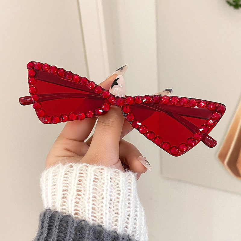 Wholesale Full Diamond Bow Colored Small Frame Birthday Letter Sunglasses