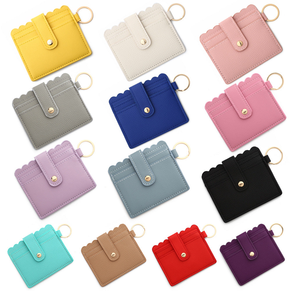 Wholesale Solid Color PU Leather Card Holder Multi-Card Keychain