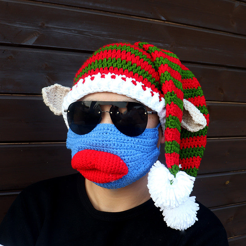 Wholesale Christmas Clown Funny Hand Knitted Autumn and Winter Woolen Hat Mask Set