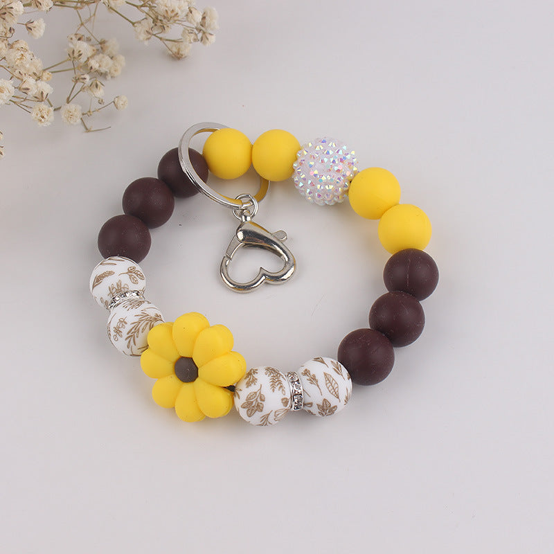 Wholesale Silicone Bead Bracelet Spring Summer Daisy Wrist Keychain