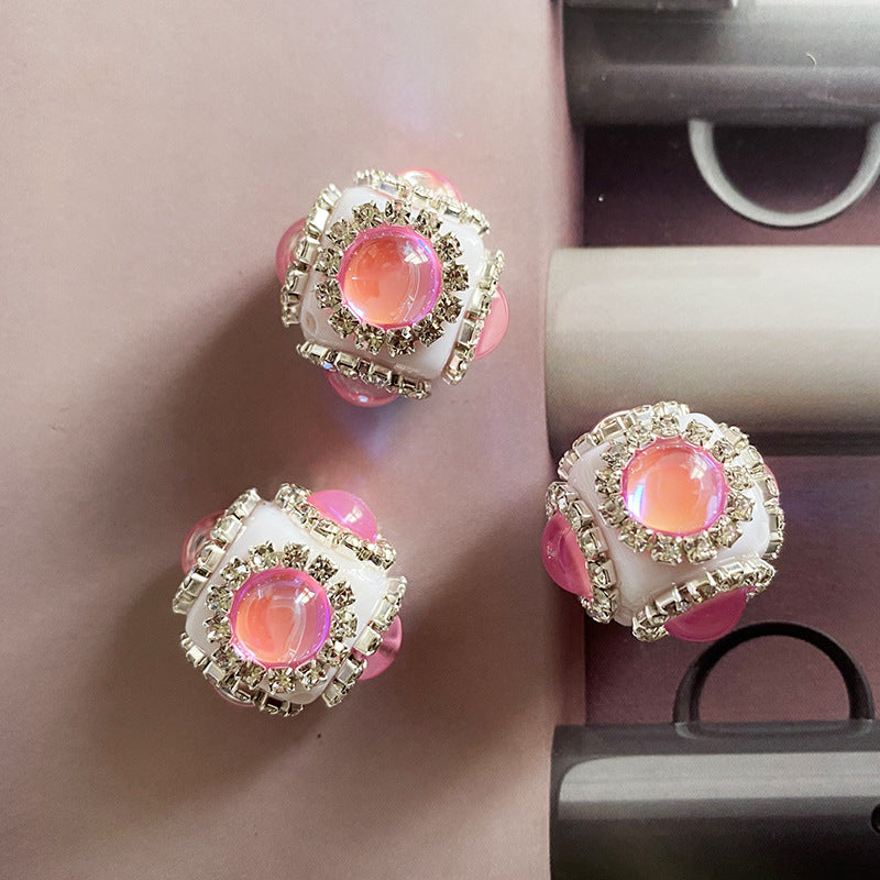 Wholesale of Six Sided Cat's Eye Stone Acrylic Inlaid Diamond Beads