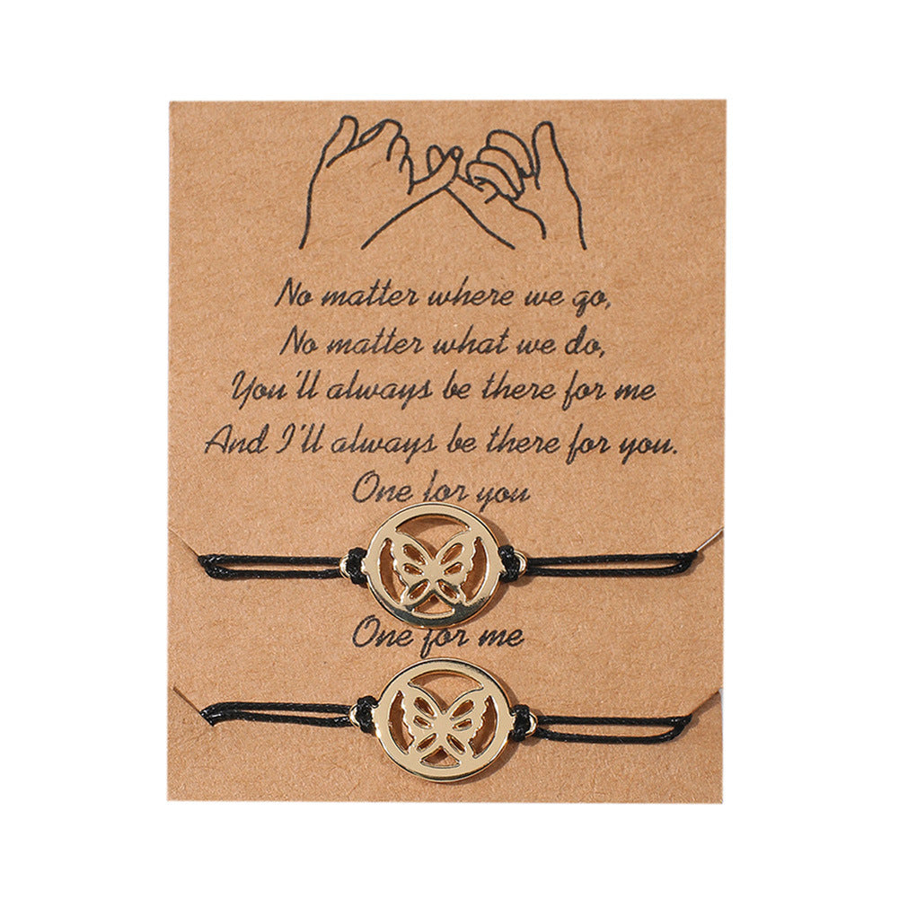 Wholesale Geometric 8-character Volcanic Stone Sunflower 2-piece Braided Adjustable Paper Card Bracelet