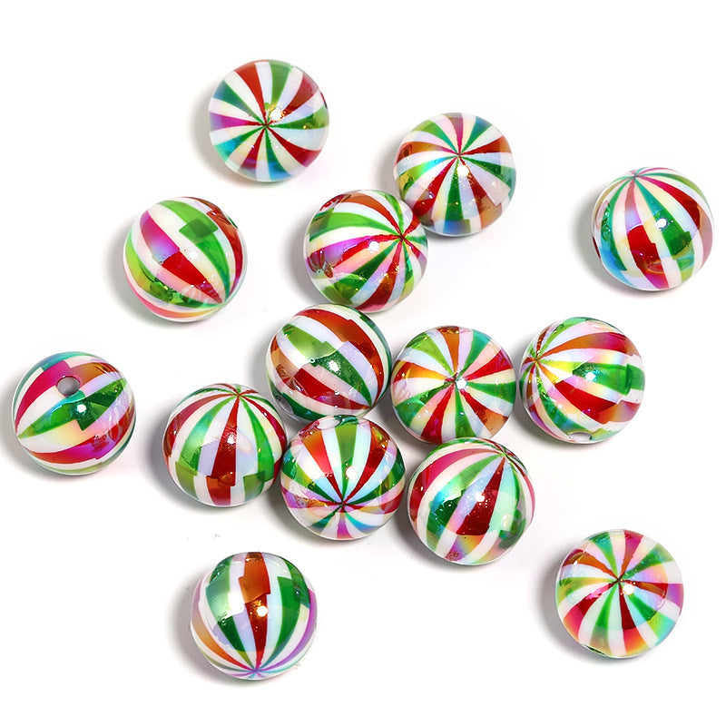 Wholesale 100pcs Diy Christmas Candy Stripe Spiral Printed Acrylic Beads