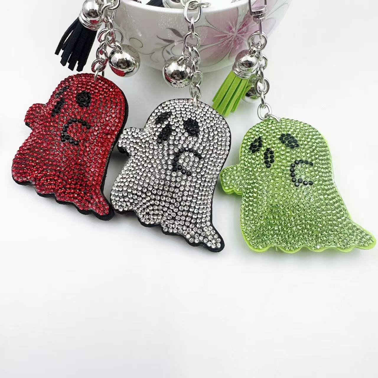 Wholesale Zinc Alloy Rhinestone Ghost Keychain  Bag Charm Women S Purse Accessory Car Key Pendant