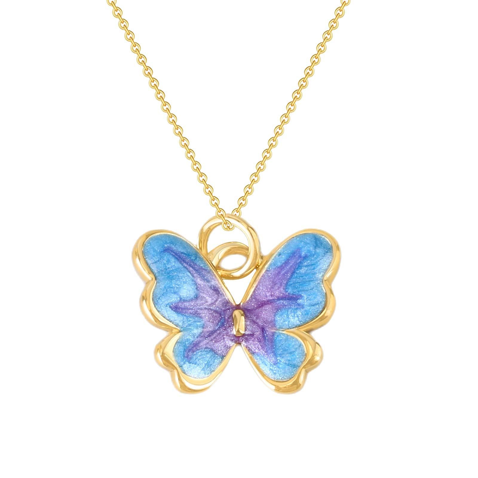 Wholesale Trendy Butterfly Pendant Necklace For Women Gold Plated Copper Purple Sweater Chain Jewelry Accessory